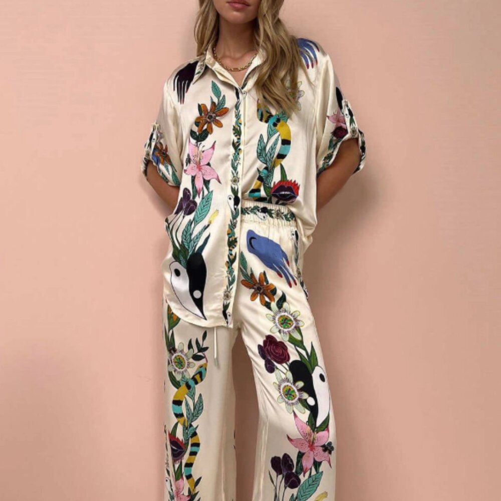 Satin feel pant set